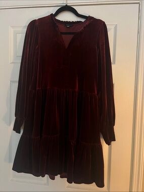 1. State Velvet Tiered Long-Sleeve Dress in Burgundy